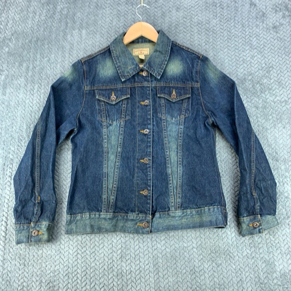 VTG Steve & Barrys Denim Jacket Women's Large Relaxed Fit Acid Wash Buckle Back